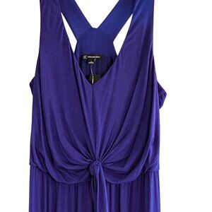 INC Large Sleeveless Jumpsuit Rayon Blend Royal Blue Cross-Straps & Knot Detail
